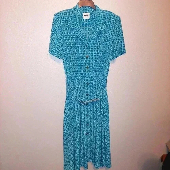 Leslie Fay Dresses & Skirts - Vintage Leslie Fay Multicolor Print Cottagecore Dress Size 16 Belt Short Sleeve